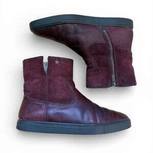 Frye Oxblood Shearling Lined Leather Winter Ankle Boots Side Zip Women Size 9.5